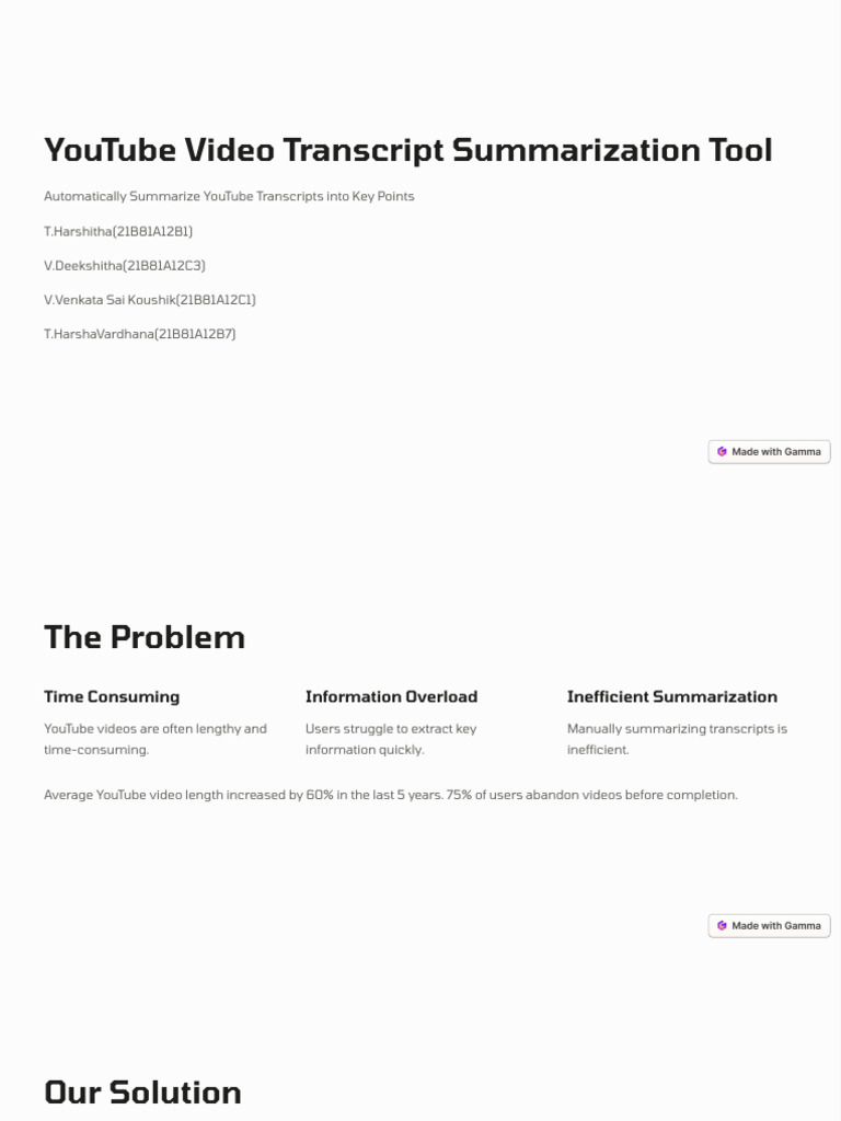 YouTube Transcript Summarization Tool | PDF | You Tube | Communication