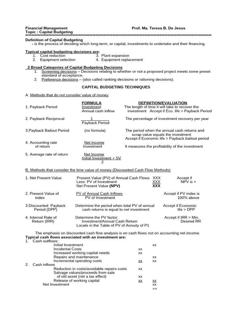 Capital Budgeting Techniques Explained | PDF | Net Present Value ...