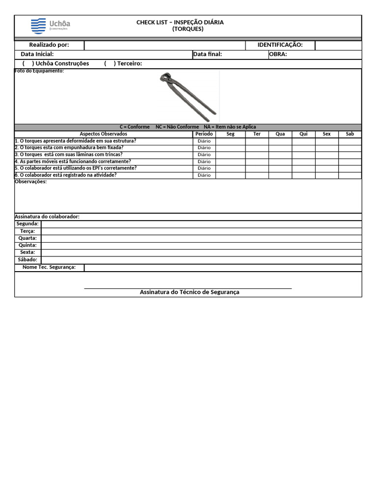 Check List de Inspeção Diária de Torques | PDF