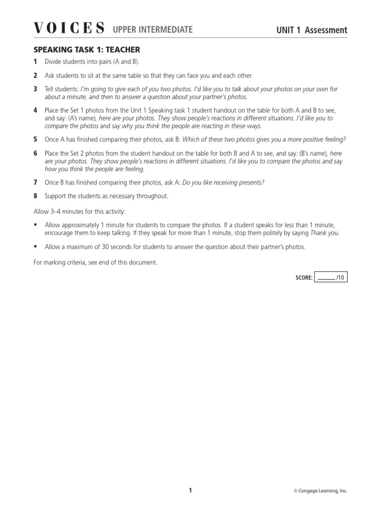 Voices Upper Int Speaking Tests Teacher Notes | PDF | News | Question