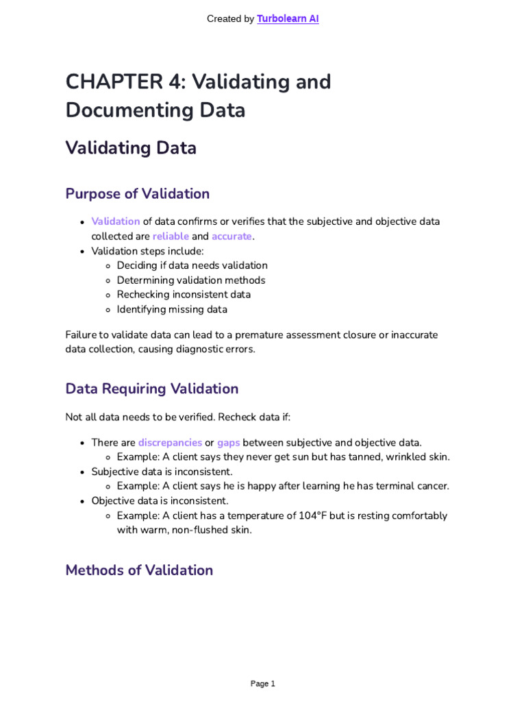 Data Validation and Documentation in Nursing | PDF | Nursing | Medical ...
