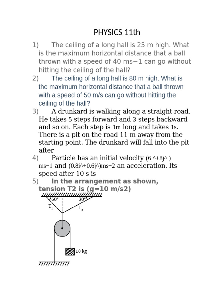 Physics Problems on Motion and Forces | PDF