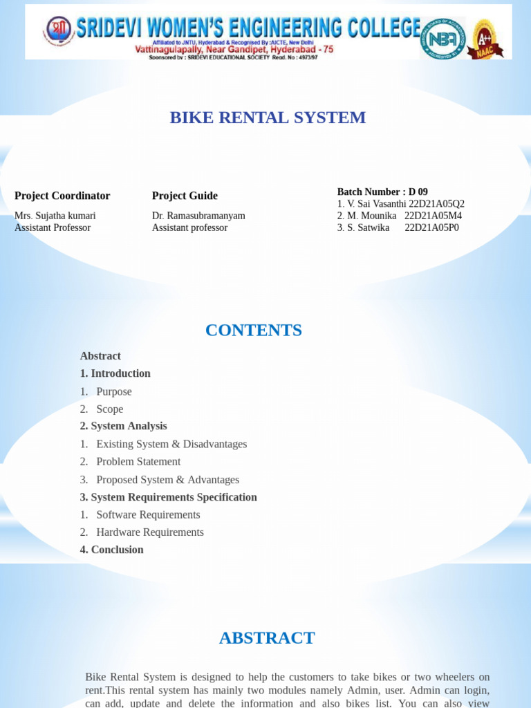 Bike Rental System Project Overview | PDF | Computing | Information ...