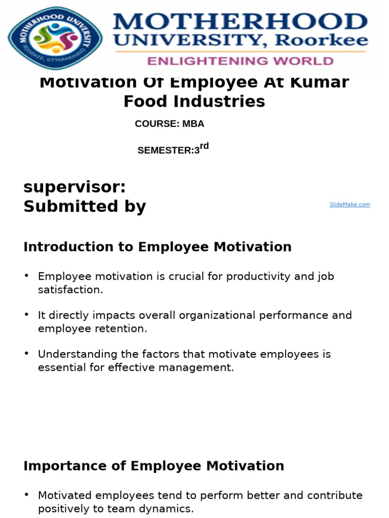 Employee Motivation at Kumar Food Industries | PDF | Motivational ...