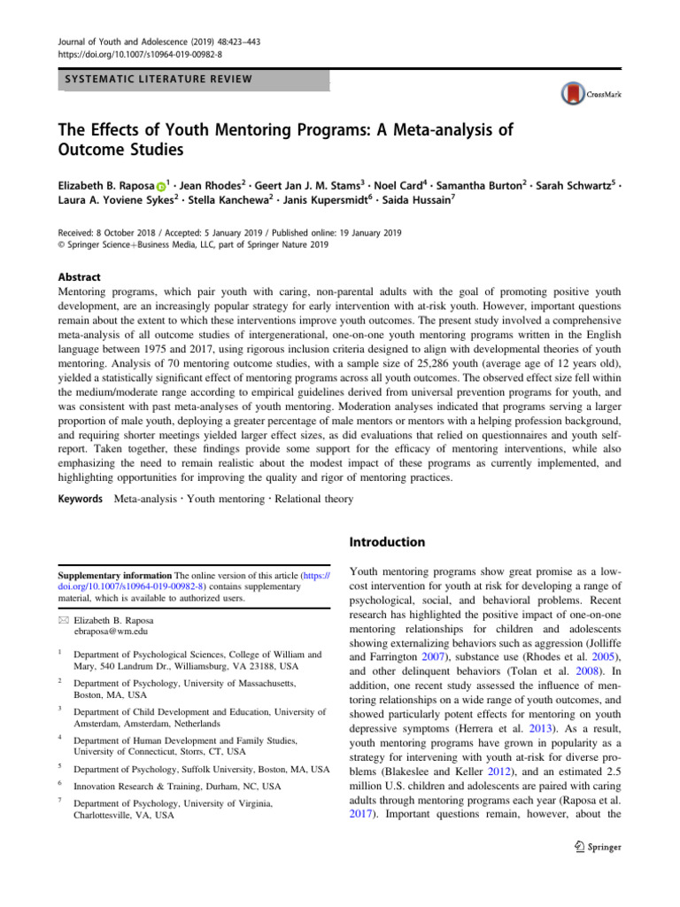 Mentoring programs | PDF | Mentorship | Meta Analysis