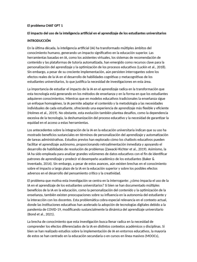 Impacto de IA en el Aprendizaje Universitario | PDF | Inteligencia ...