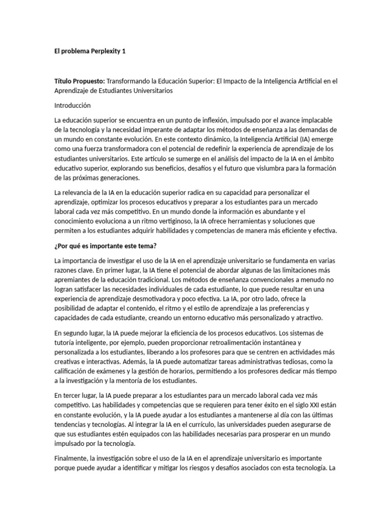 Impacto de la IA en el Aprendizaje Universitario | PDF | Inteligencia ...