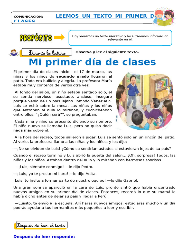 U0 S1 Ficha D3 Com Mi Primer Día de Clases | PDF