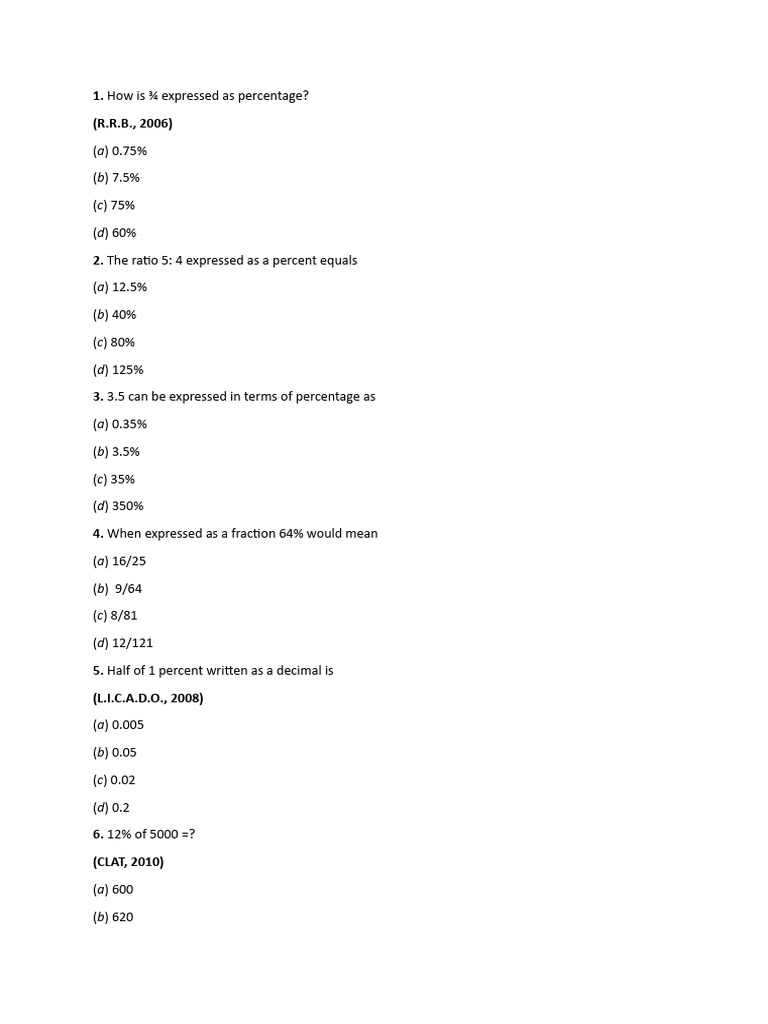 Percentage Calculation Practice Questions | PDF