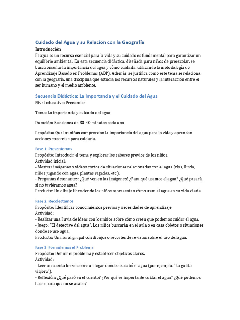 Cuidado del Agua en Nivel Inicial | PDF | Entorno natural | Educación ...