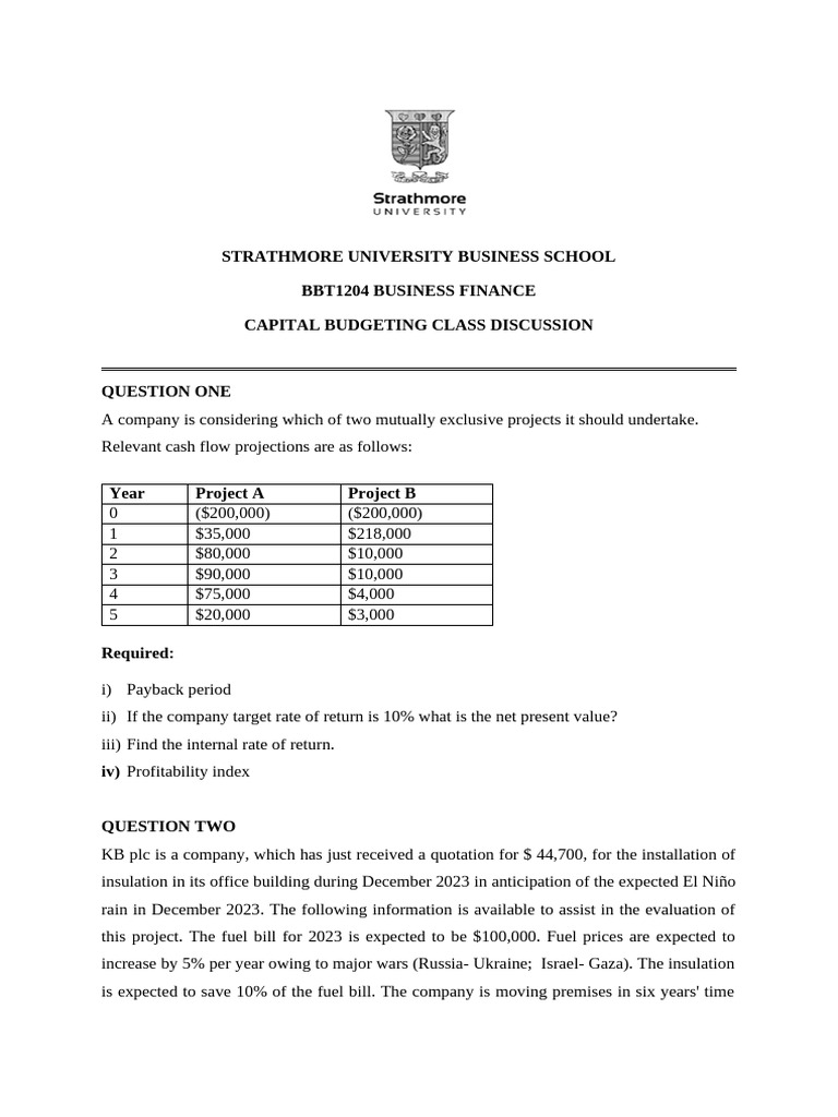 Capital Budgeting Analysis for Projects | PDF | Net Present Value ...