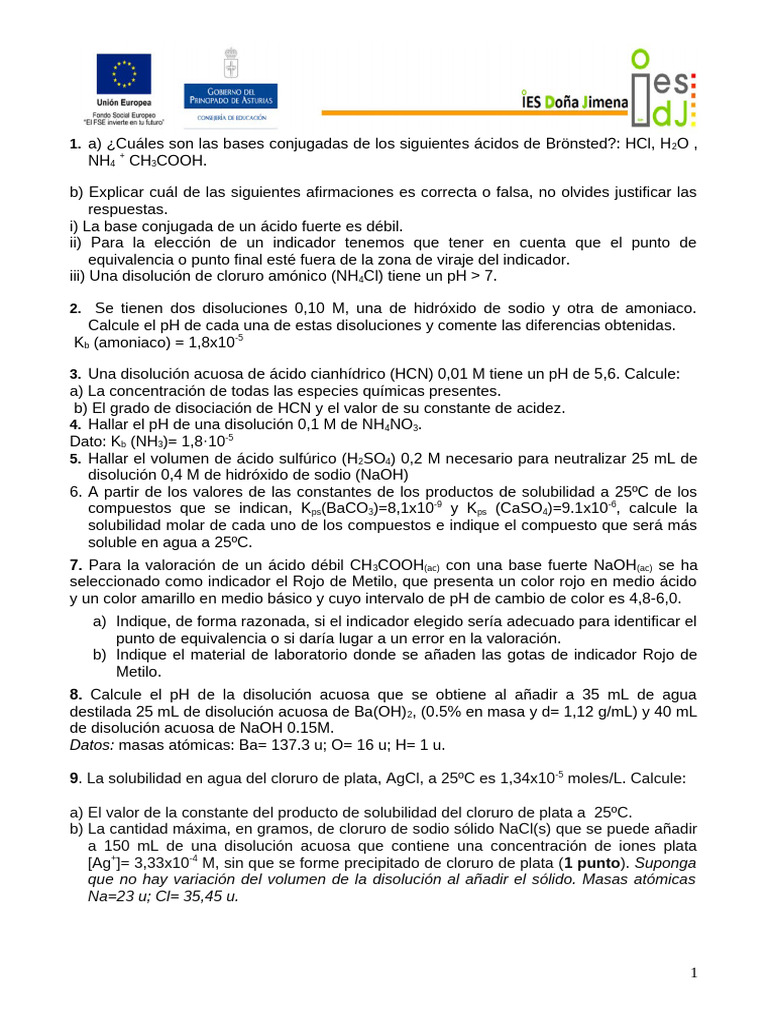 Bases conjugadas y cálculos de pH en disoluciones | PDF | Ácido | Ph