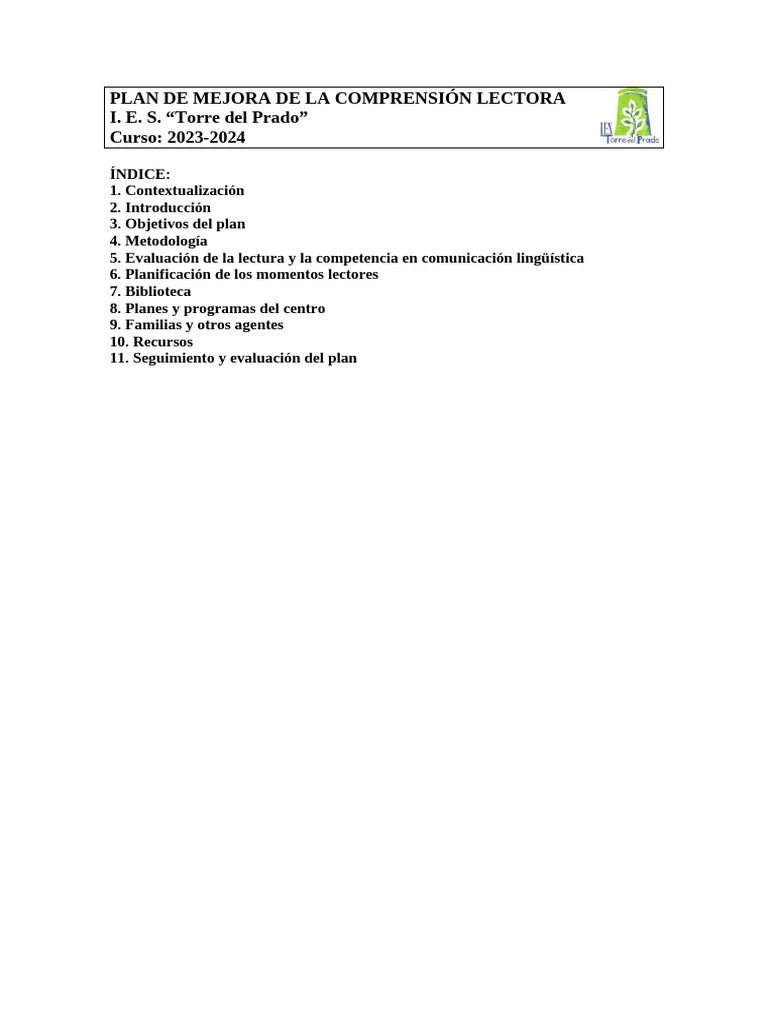 Plan de Mejora de La Comprensión Lectora 2 | PDF | Plan de estudios ...