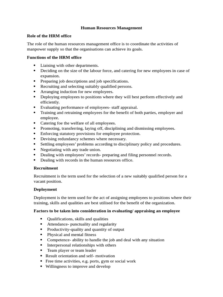 Human Resources Management Functions | PDF | Human Resources | Human ...