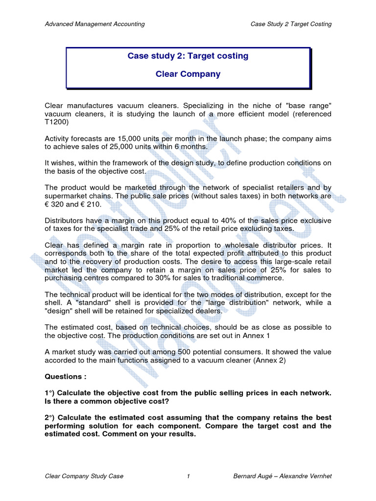 Target Costing Case Study: Clear Company | PDF | Retail | Product ...