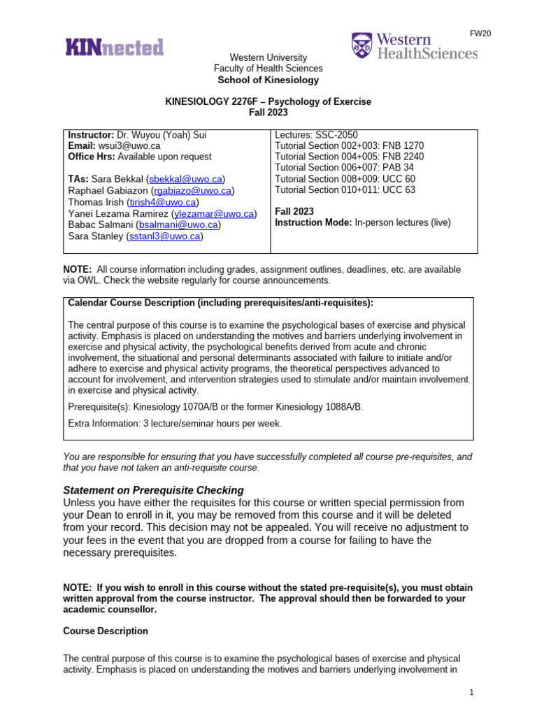 KIN 2276F Course Syllabus 2023 | PDF | Plagiarism