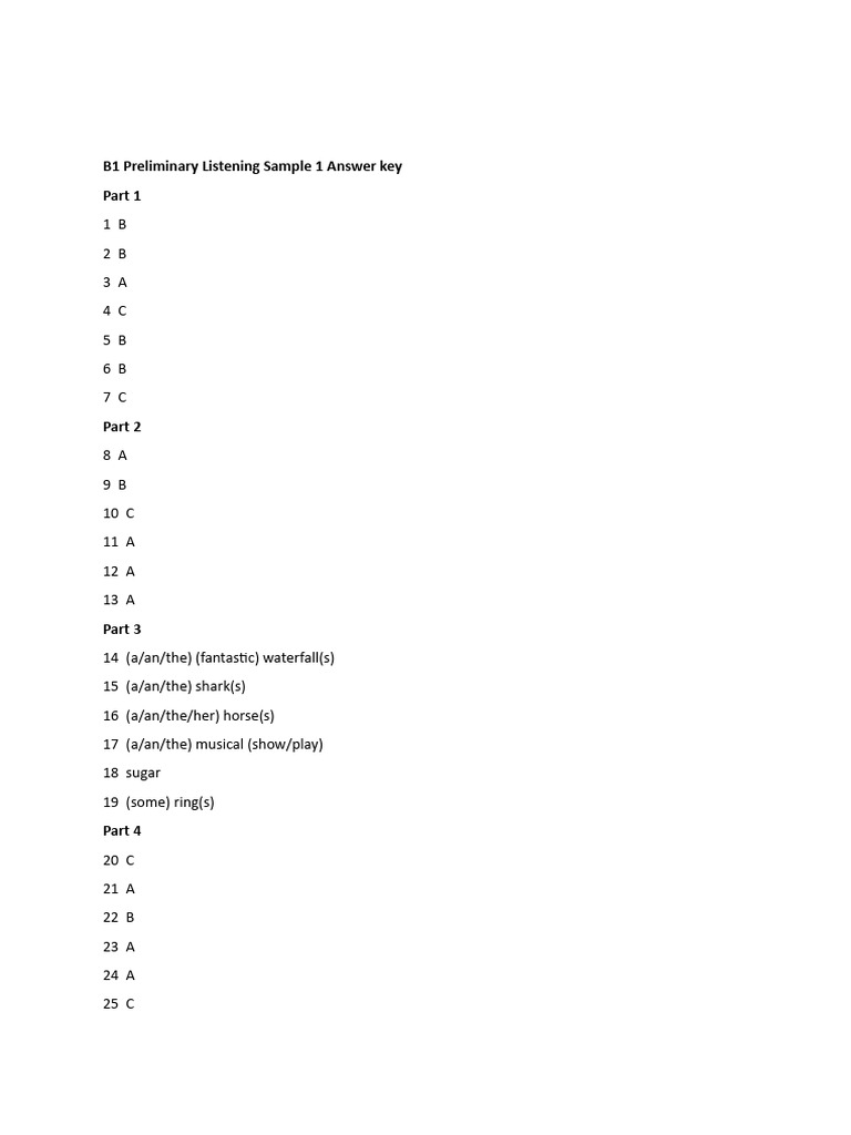 b1 Preliminary Listening Sample 1 Answer Key | PDF
