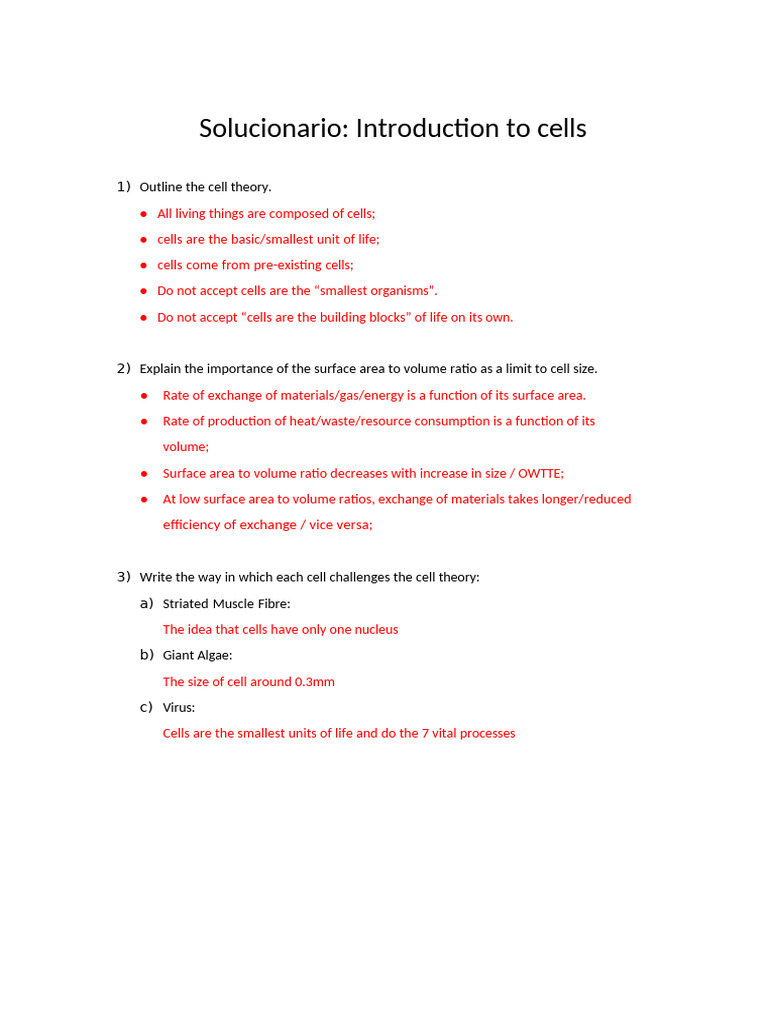 Solucionario Introduction To Cells | PDF