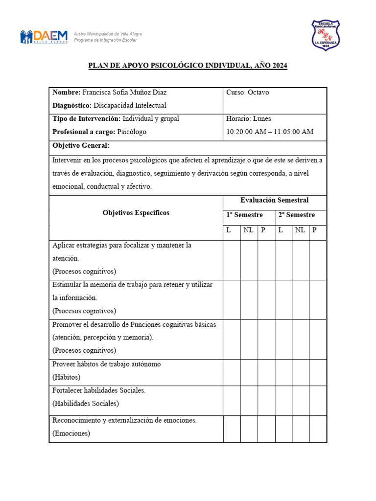 Plan de Apoyo Psicológico 2024 Villa Alegre | PDF | Las emociones ...