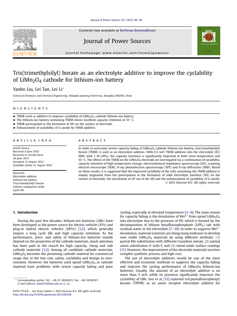 TMSB Enhances LiMn2O4 Battery Cyclability | PDF | Chemical Substances ...