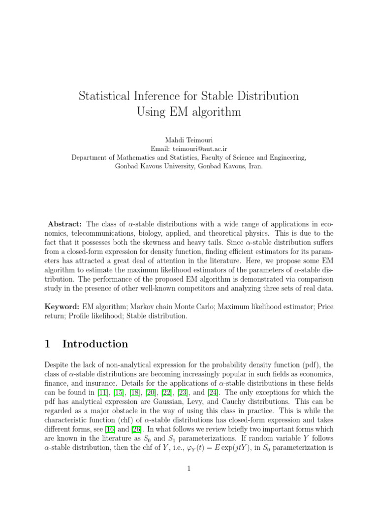 EM Algorithm for α-Stable Distribution | PDF | Statistical Theory ...