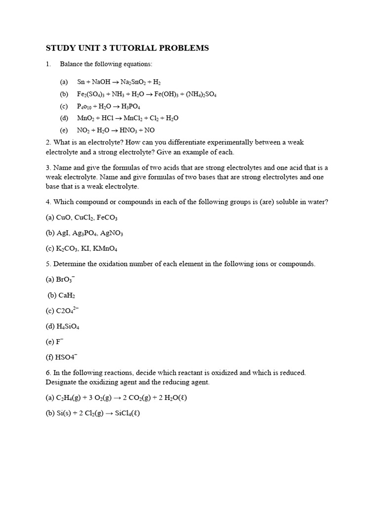 Study+Unit+3+Tutorial+Problems+2021 | PDF
