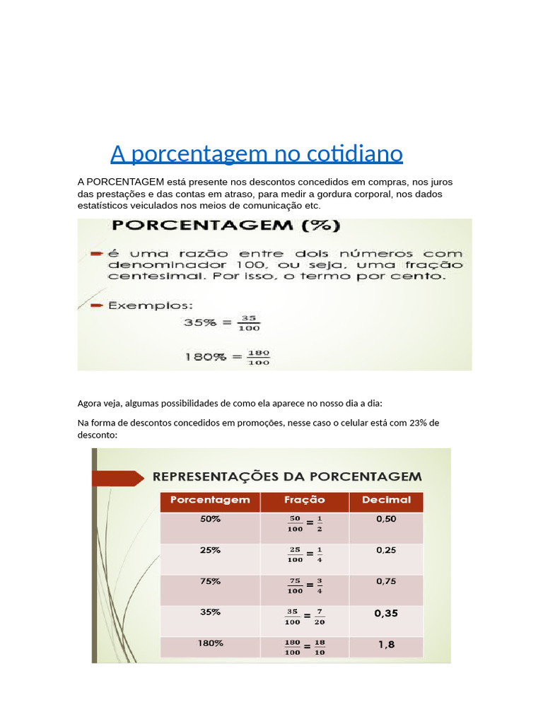 A Importância da Porcentagem no Dia a Dia | PDF | Percentagem