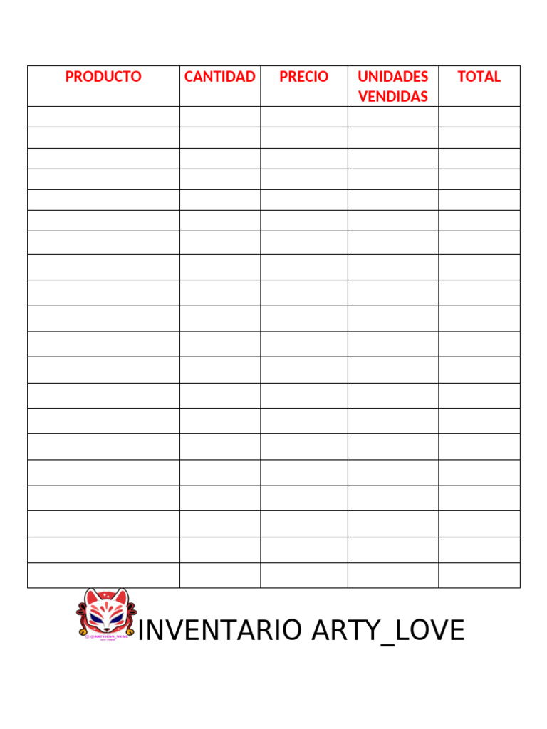 Inventario de Productos Arty_Love | PDF