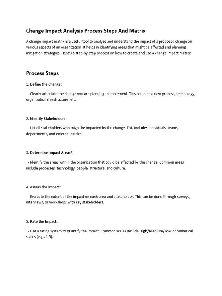 Change Impact Analysis Process Steps and Matrix | PDF