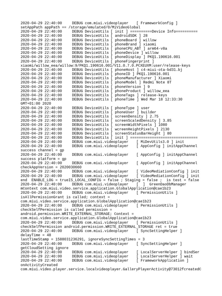 Xiaomi Redmi Note 8T Debug Log | PDF | Proxy Server | Software Development
