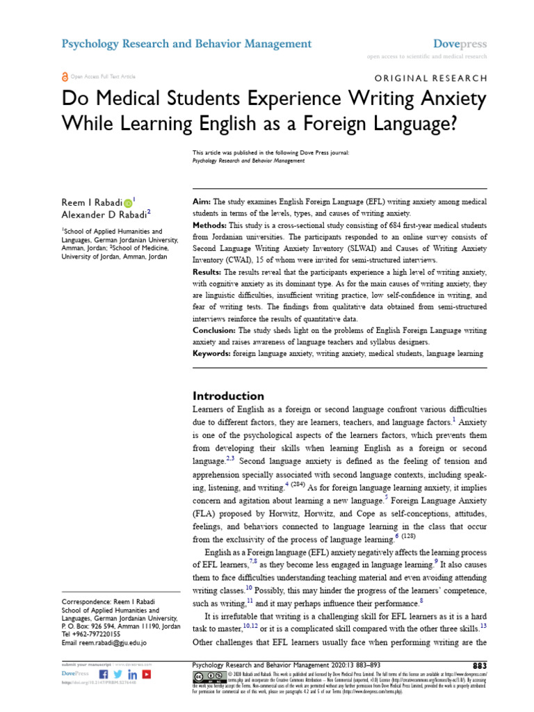 Medical Students' EFL Writing Anxiety | PDF | Survey Methodology ...