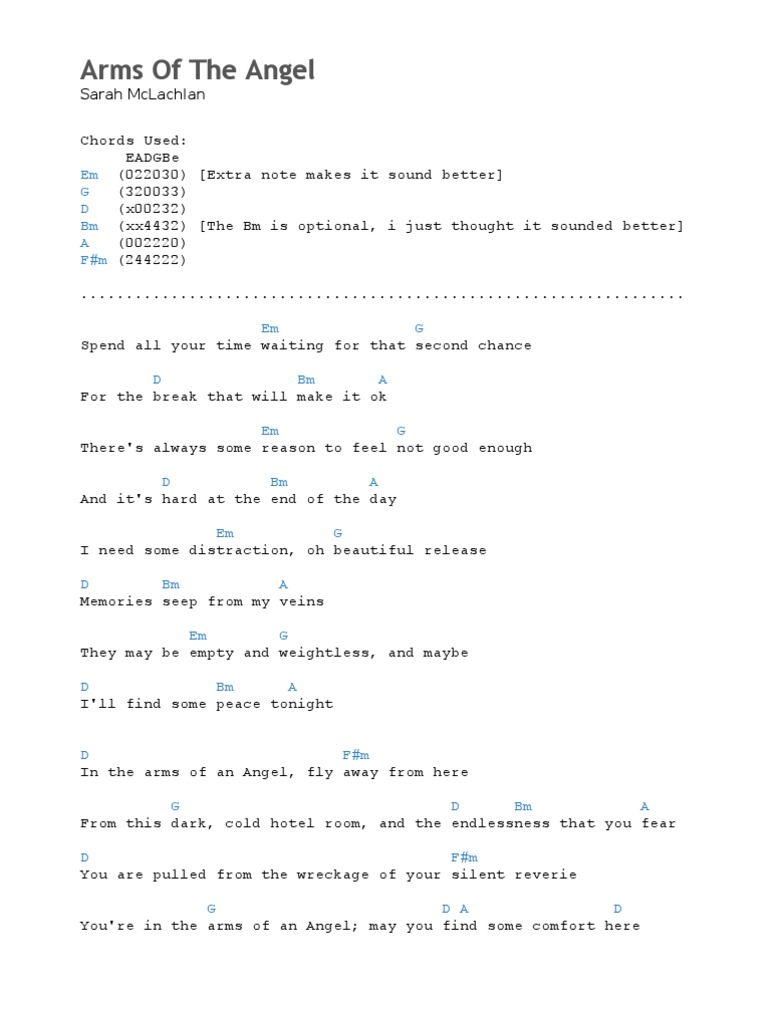 Arms of the Angel Chords
