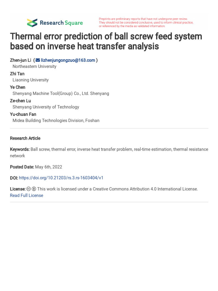 Adaptive Real Time Model On Thermal Error of Ball Screw Feed Drive ...