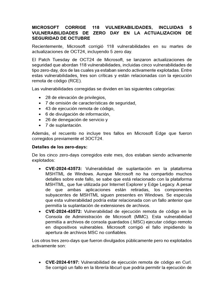 Microsoft Corrige 118 Vulnerabilidades en Octubre | PDF | Microsoft ...