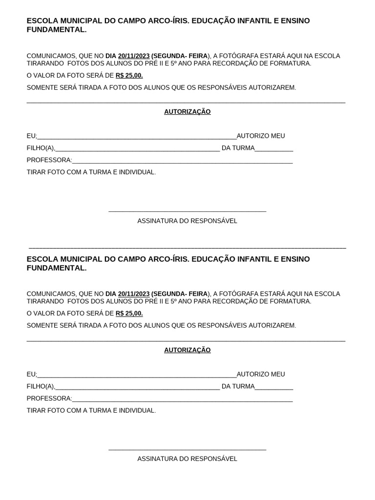 Fotos de Formatura na Escola Arco-Íris | PDF