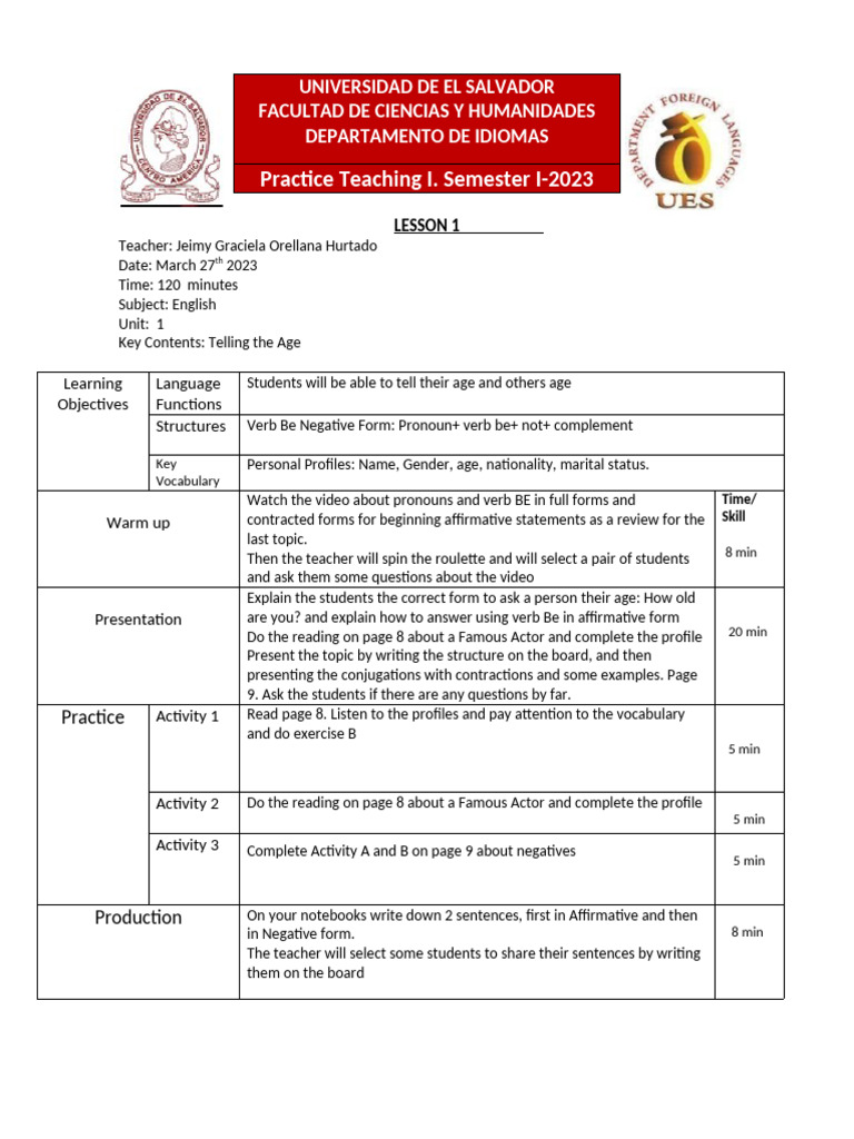 Lesson Plan 1 | PDF | Verb | Human Communication
