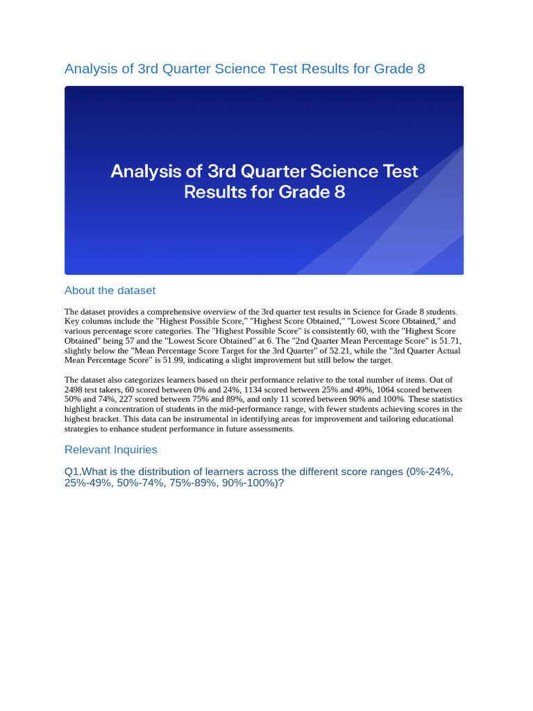Grade 8 Science Test Results Q3 Analysis | PDF | Teaching Method ...