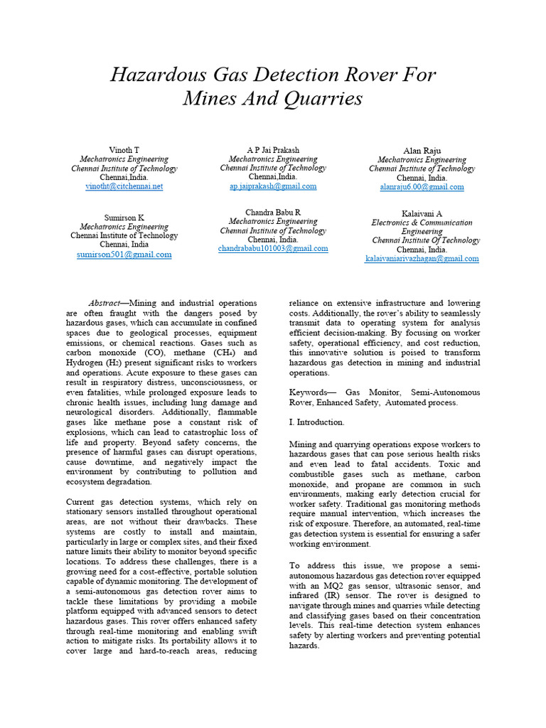 Mobile Gas Detection Rover for Mines | PDF