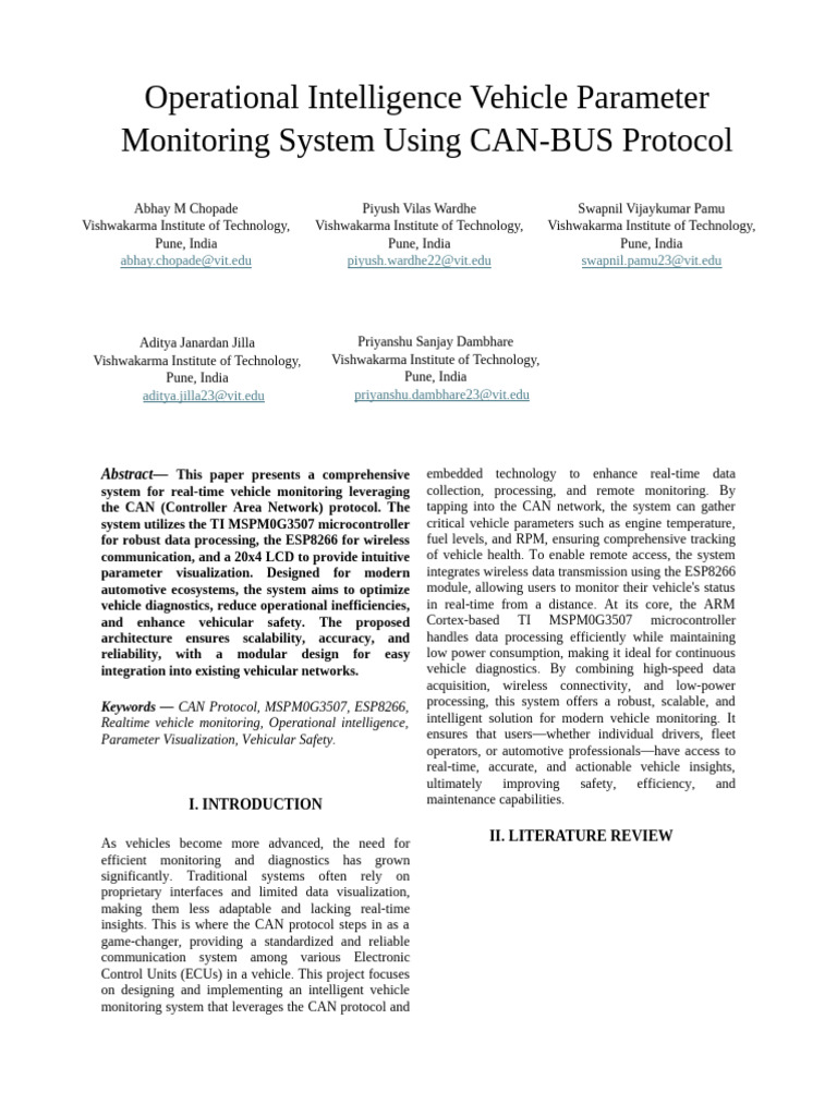 CAN-Bus Vehicle Monitoring System | PDF | Internet Of Things | Computer ...