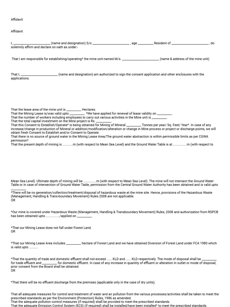 Mining Consent Affidavit Template | PDF | Mining | Waste Management