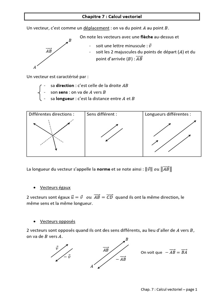 Vecteurs et opérations vectorielles | PDF | Norme (Mathématiques ...