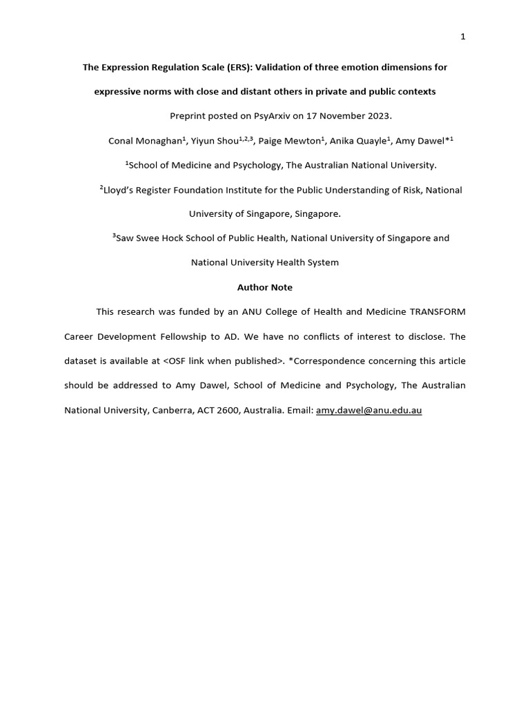 Expression Regulation Scale: Emotion Norms Validation | PDF | Psychology