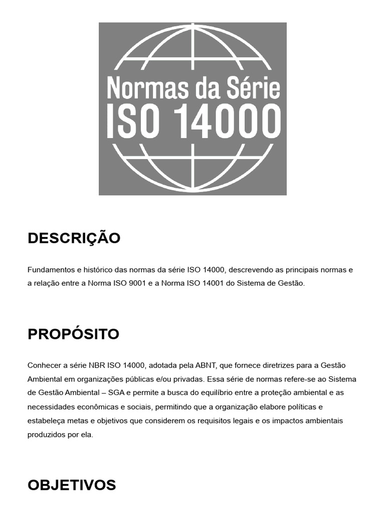 Fundamentos da ISO 14000 e Gestão Ambiental | PDF | Avaliação do ciclo ...