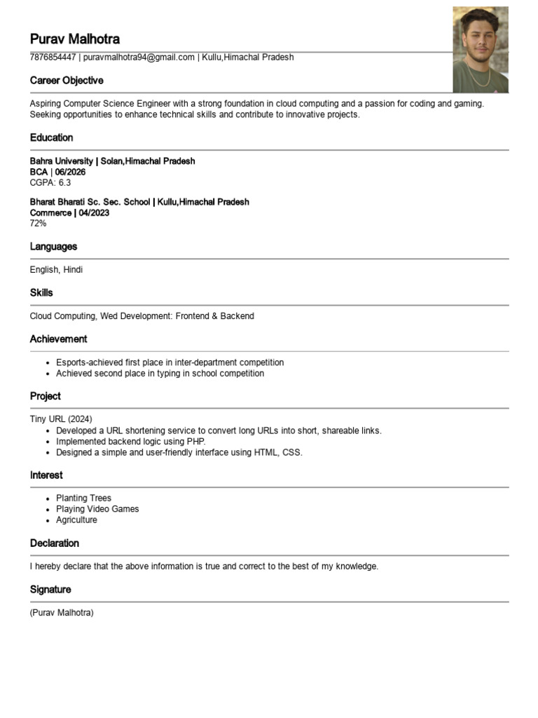 Aspiring Computer Science Engineer Resume | PDF