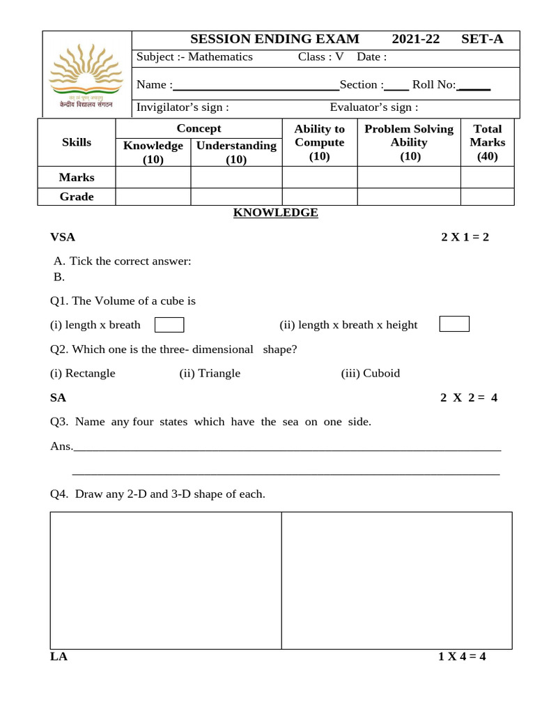 Se V Maths Set A 2021 22 Pdf Mathematics