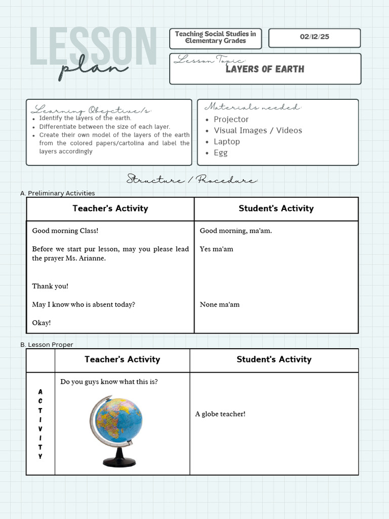 Earth Layers Model Lesson Plan | PDF | Planetary Core | Crust (Geology)