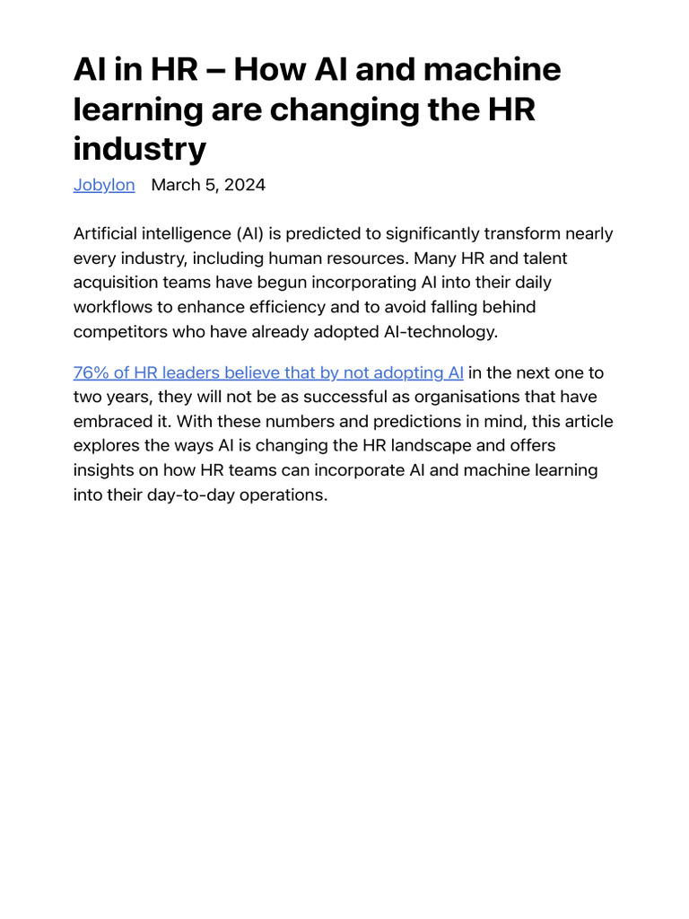 AI Transforming HR Operations and Recruitment | PDF | Artificial ...