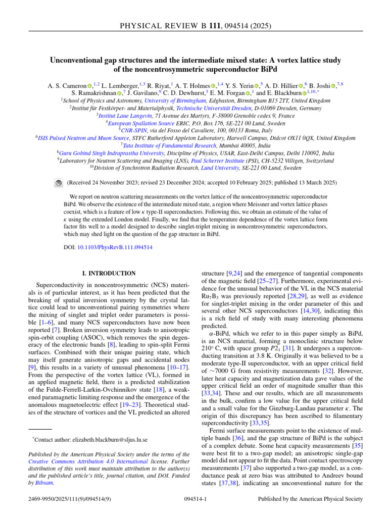 Vortex Lattice Study of BiPd Superconductor | PDF | Superconductivity ...