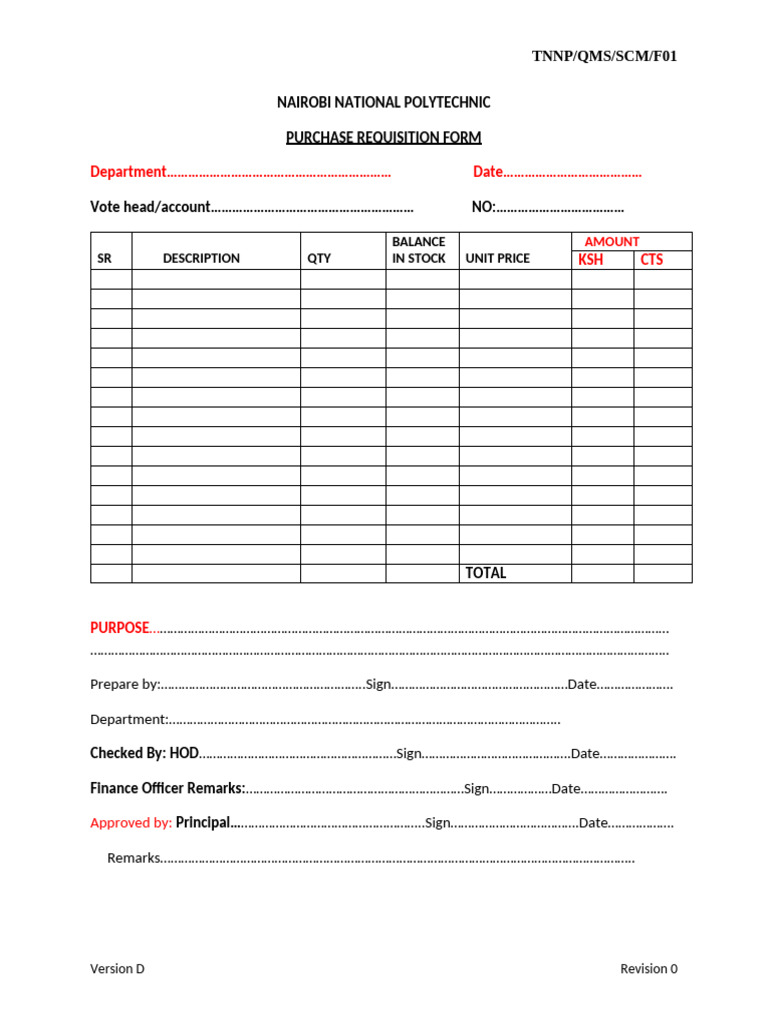 Purchase Requisition Form Template | PDF