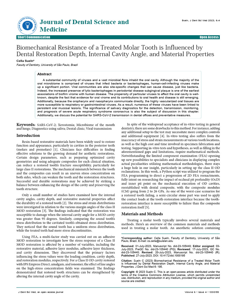 Molar Tooth Restoration: Key Factors | PDF | Dentistry | Dentist